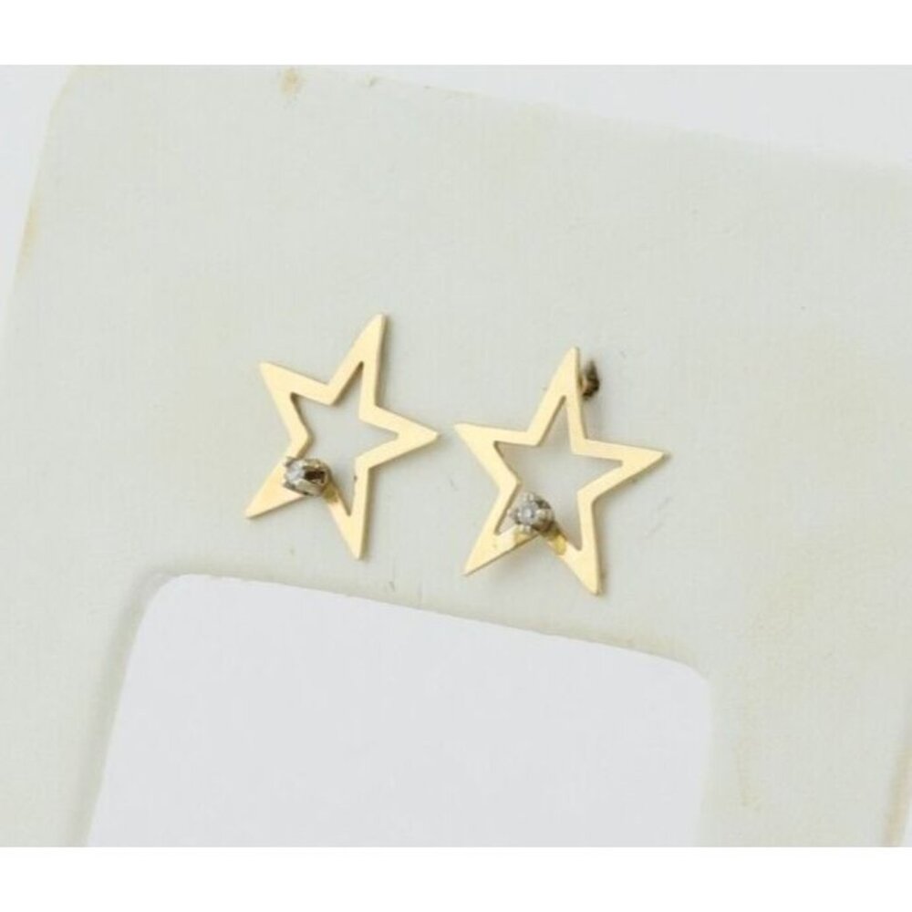 14k Yellow Gold Diamond Star Earrings Stud Post 1/2" x 1/2"